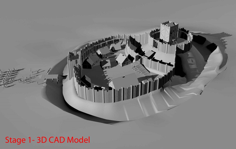 A detailed 3D computer model of a hillfort.