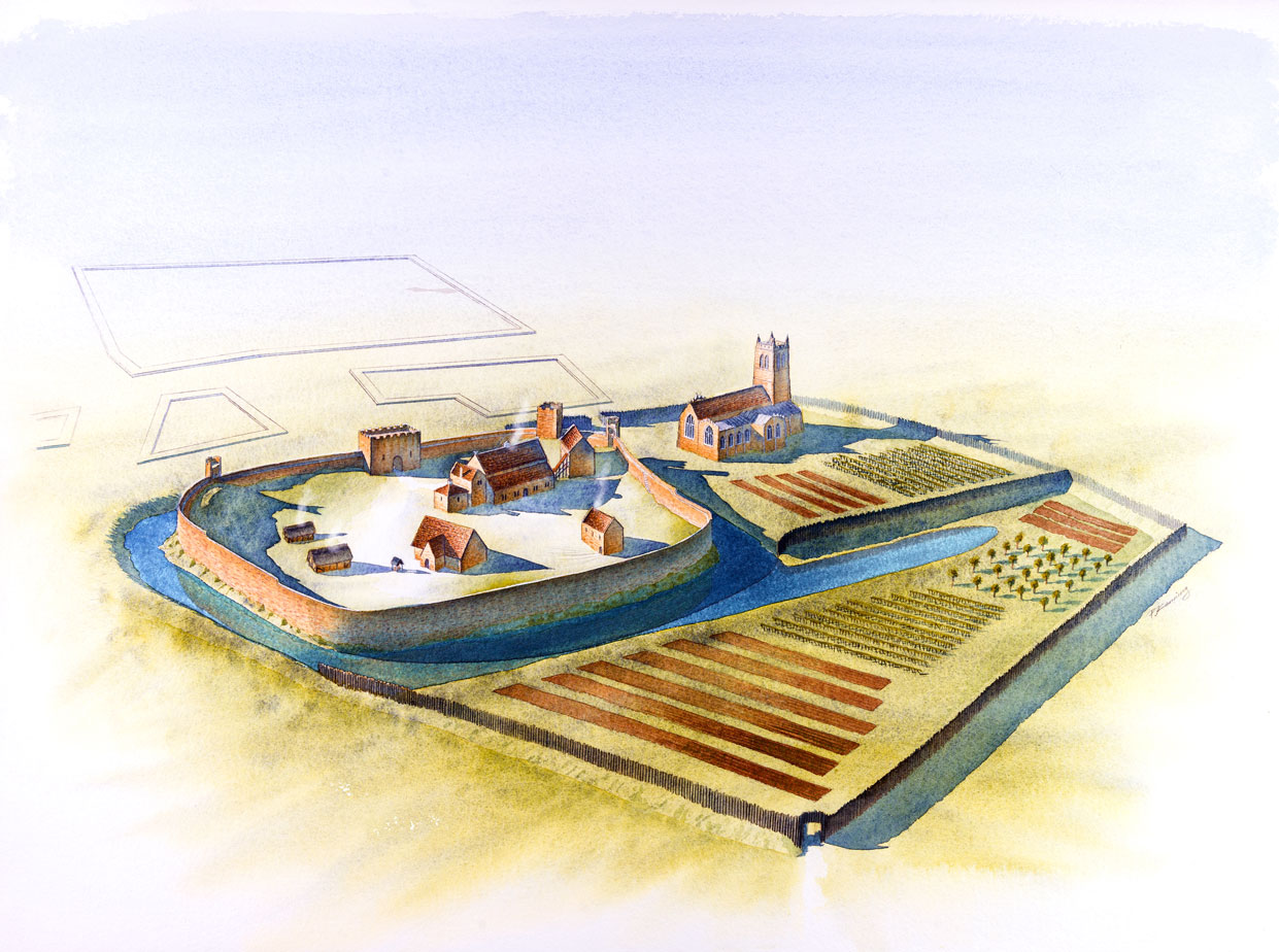 A reconstruction illustration of Oakham Castle in 1350.