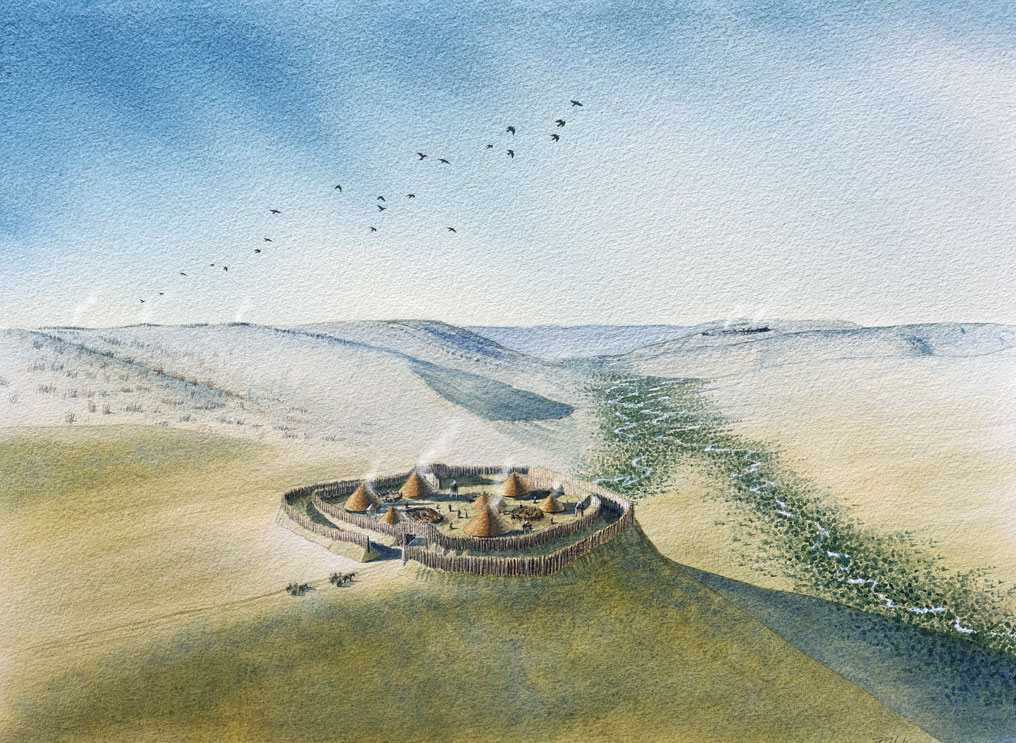 A historical reconstruction illustration of West Wycombe Chilterns.